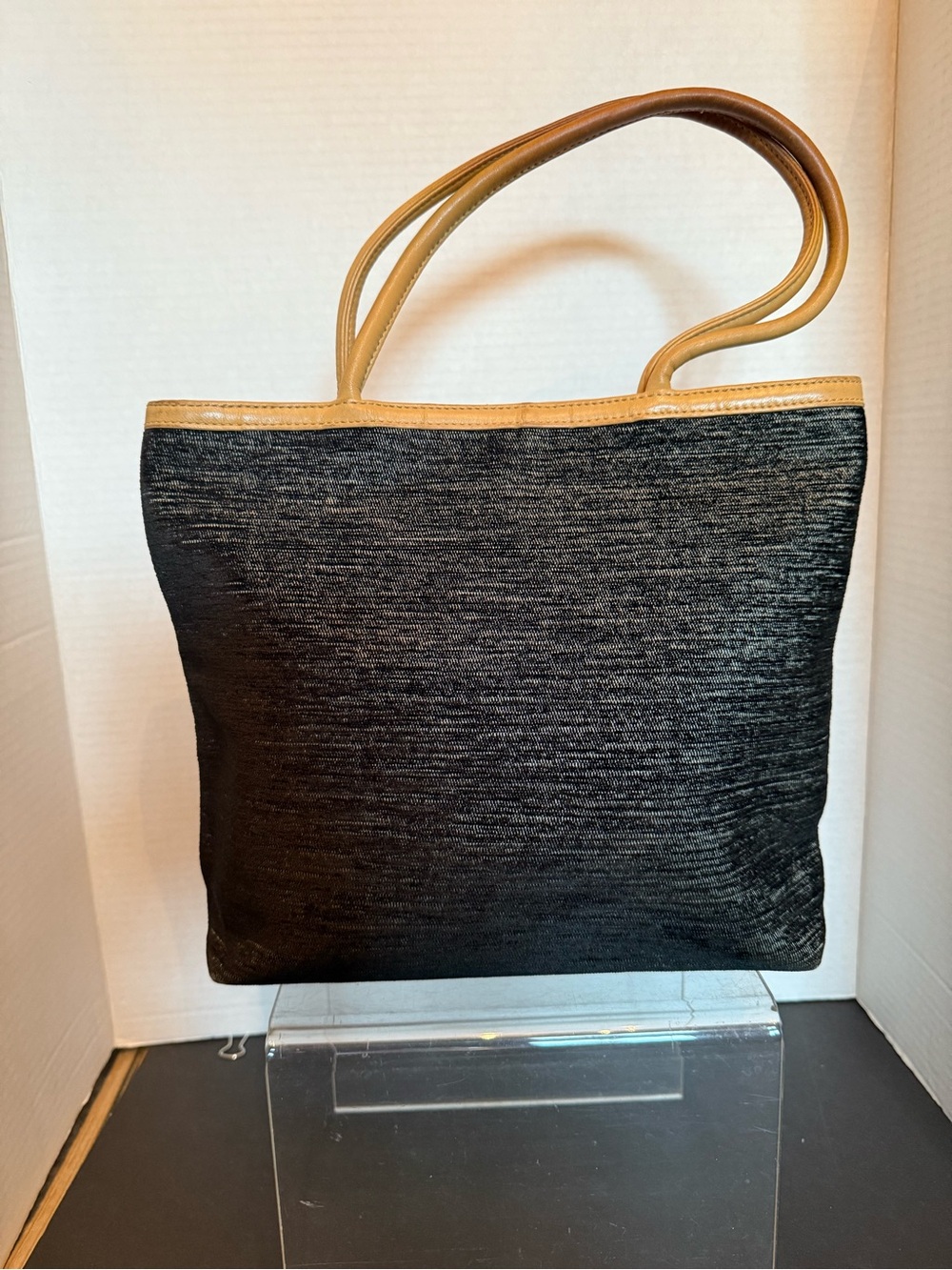 Jim Thompson Black Tote with Leather Tan Trim - Picture 5 of 11